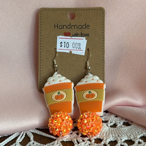 Handmade Pumpkin Spice Latte Earrings - Picture 2 of 14